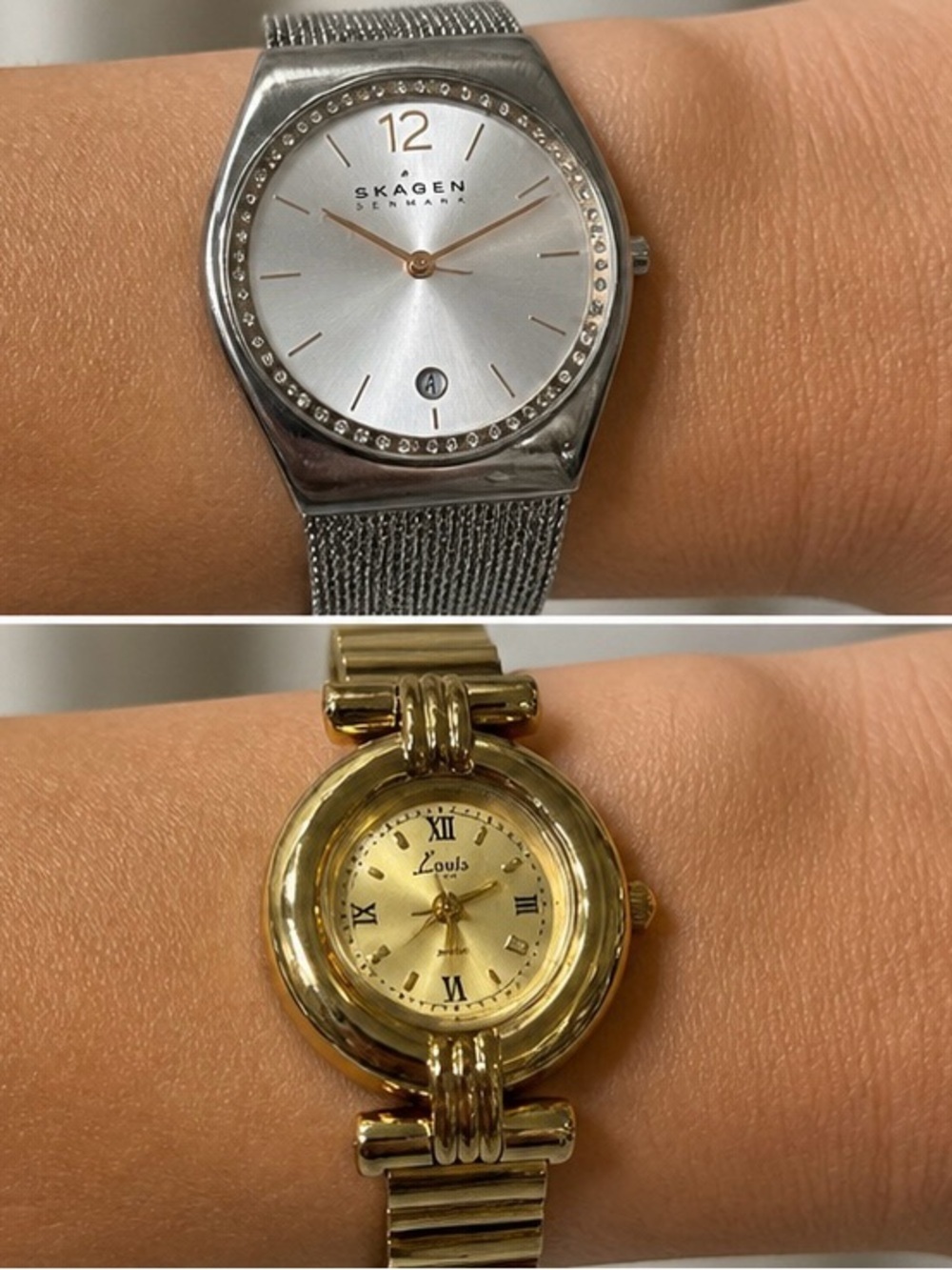 Watch Bundle: Timex Face, Two Tone Skagen and Gold Tone Lotus. Vintage inspired.